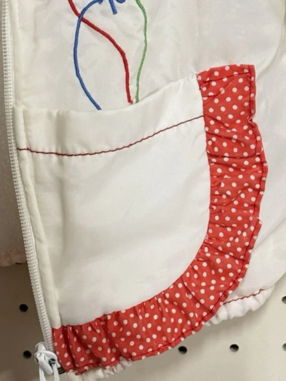 Vtg 80s Balloon Embroidered Baby Windbreaker Jacket 24M Polka Dot Hood
